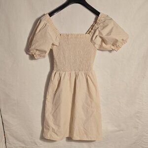 Twik Beige Puff Sleeve Mini Dress